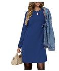 Women Round Neck Long Sleeves Shirt Midi Dress Elegant Side Split Pullover Large