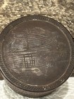 Vintage Small Round Trinket Box Brown Resin Wood Look Japanese Carving Japan