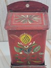 Vtg Handpainted Tin Metal Matchbox Holder Red Flower