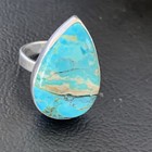 Blue Kingman Turquoise Navajo Sterling Silver Ring Size 8 Adjustable 12793