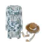 Palm - Leaf Printed Swimsuit Three - Piece Set With Straw Sun Hat