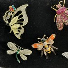  9 Butterfly Bugs Dragonfly Brooches Pins Rhinestone Enamel Lot Costume Jewelry 
