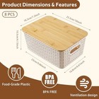 8 Pack Plastic Storage Bins With Bamboo Lids - Stackable Storage Large White