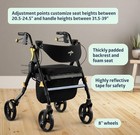 Medline Empower Folding Mobility Rollator Walker  Memory Foam Seat  Blk  300 Lb 