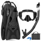 Mask Fins Snorkel Set  Snorkeling Gear For Adults  Panoramic View Ml xl Black