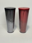 Starbucks 2019 Glitter Holiday Cold Cups Black   Red Set Of 2 24oz 710ml Clean