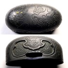 Antique Japanese Shakudo Fuchi Kashira Edo Period Colored Inlay Dragon Sword