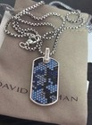 David yurman Sterling Silver 44mm Streamline Dog Tag   Camo Sapphires 24 Inch