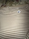 Women   s Luxe Knit T-shirt Beige white Striped Gold Thread Shimmers    