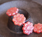 4 Czech Glass Flower Bead - 18mm Large Flower Bead - Crystal Ruby Picasso Bloom