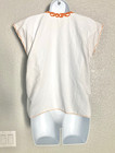 Vtg Mexican Hand Embroidered Floral Peasant Blouse White Orange Boho 37  Bust