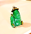 14k Yellow Gold Jade Ruby Buddha Pendant Vintage 1  Tall