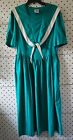 Vintage 70s-80s Laura Ashley Women Cotton Dress Shirt Navy Tie Green Us-12 Uk-14