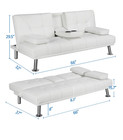 Modern Tufted Futon Faux Leather Sofa Bed Couch Loveseat Sleeper Adjusts White