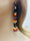 Handmade Beaded Black Fire Long Hook Earrings