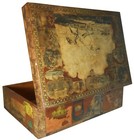 Mid-late 19th C American Folk Art Antique Schoolgirl Decoupage Decorated Wdn Box
