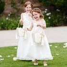 Ring Bearer Pillow And Flower Girl Basket Set For Wedding - 7 x7  White Satin   
