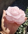 1pc Natural Pink Rose Quartz Carved Crystal Flower Skull Reiki Healing Decor