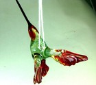 Blown Glass Animal  Hummingbird Figurine Hanging Ornament Murano Style Red 4 9 