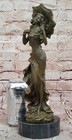 Hand Made Bronze Woman Sculpture     Victorian Lady Statue With Umbrella Decor