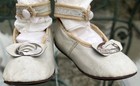Antique Edwardian Girls Ivory   Pale Blue Leather Shoes W  Buckles