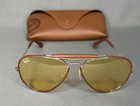 Vintage Ray Ban 3422-q Tan Perforated Leather Outdoorsman Aviator Sunglasses