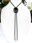 Stunning Vintage Alpaca Silver Black Stone Western Bolo Tie