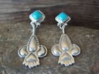 Navajo Indian Hand Stamped Sterling Silver Turquoise Post Earrings By Betone