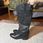 Sam Edelman Women   s Black Leather Knee High Riding Boots Zip Round Toe 7 5