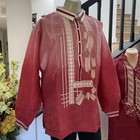 Barong Tagalog Maroon With Gold Leaf And Geometric Embroidery Design