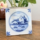 Vintage Handpainted Delft Tile Blue Dutch Cute Farm Landscape In Circle Tiles