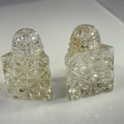 Vintage Mini Pressed Glass Salt Pepper Shakers Square Hobstar One Lid Cracked