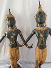 Pair Bronze 20  Thai Buddha Dancer Statues Male   Female Gold Detail