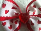 Girls Hair Bow 4  Wide Hearts White Red Grosgrain Ribbon Alligator Clip 