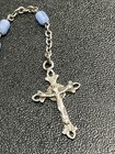 Italy 925 Sterling Silver Vintage Blue Molded Glass Catholic Rosary Beads