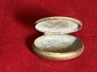 Antique Brass Pill Box Hinged 1 25 x7 8  Silver Ornament On Lid J1
