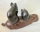 Antique Japanese Meiji Bronze Rats Eating Maize Corn Okimono Figurine Signed 7   