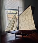 Vintage Wood Sailboat Yacht Wood Model Sailboat Brass Fittings 32  H X 30  L