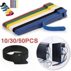 50 10pcs Cable Straps Wire Cord Hook Loop Ties Reusable Fastening Organizer Lot