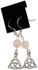 Triquetra Earrings With Rose Quartz Beads And Surgical Steel Hooks 