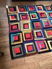 Vintage 60   s Scrappy Log Cabin Crazy Patchwork Quilt Rainbow Boho Mcm Decor