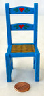 Miniature Dollhouse Wood Ladderback Chair Reed Seat Repainted Blue With Folk Art