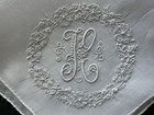 A  Vintage White Linen Hankie Madeira Hand Embroidered Monogram K Wedding Bride
