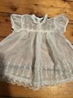 Vintage Handmade Sheer Baby Christening baptism Gown Dress Flowered Lace Organza