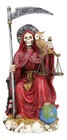 Seated Red Santa Muerte With Scythe Scales Of Justice And Wise Owl Figurine 9 h