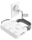 Lencent 2 Prong Flat Plug Power Strip Surge Protector 6 Outlet  4 Usb  10ft Cord