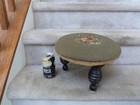Antique Victorian Needlepoint Foot Stool Ottoman Green Flowers Turned Legs 12 