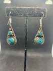 Vintage Turquoise Earrings  Tibetan Silver Nepalese Jewelry