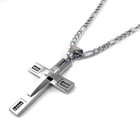 Men s 24  Stainless Steel 5mm Figaro Chain Necklace Silver Cross Pendant 