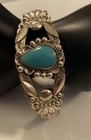 Vtg Old Fred Harvey Era Stamped Bell Sterling Southwest Turquoise Cuff Bracelet